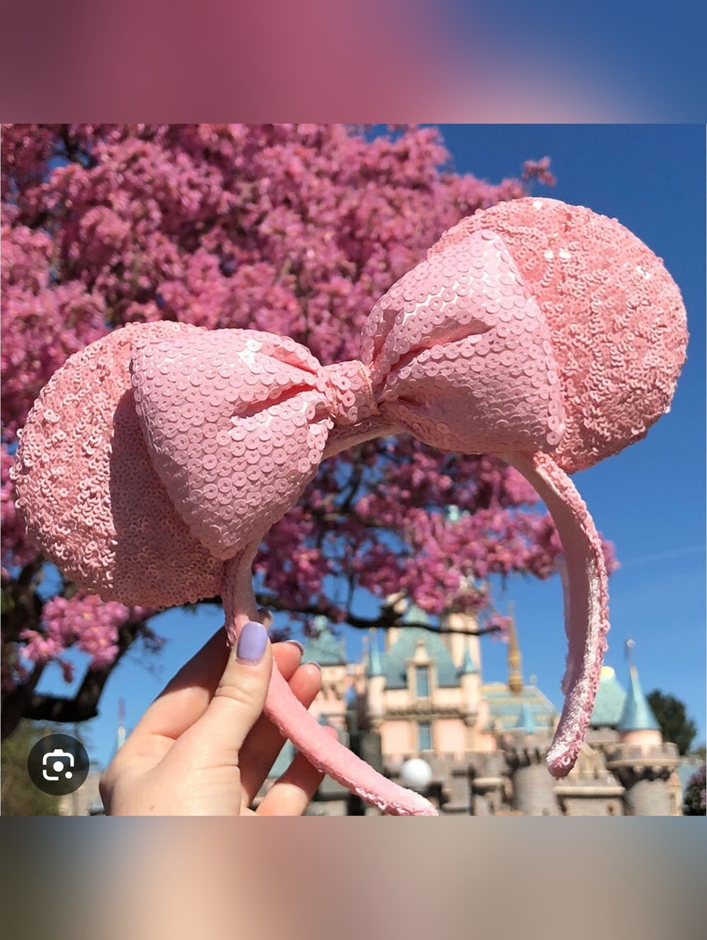 NWT! Disney Parks Minnenial Pink Sequin Ears Girly Baby Pink Headband Minnie Bow